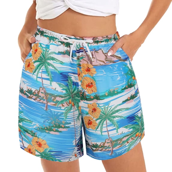 Shorts For Women Womens Casual Shorts Summer Comfy Beach Shorts Elastic Waist Floral Print With 2 Pockets