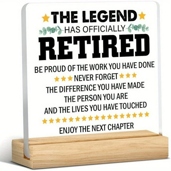 Retirement Acrylic Desk Plaque "The Legend Has Officially Retired" Farewell Gift For Colleagues Bosses And Leaders Acrylic Frame With Message And Star Decor Perfect Office Desk Decoration