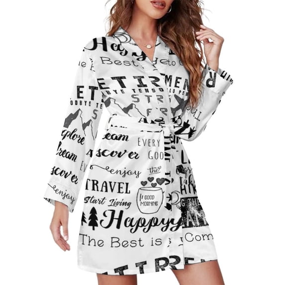Retirement Apparel Night Robe Long Sleeve V Neck Robe With Belt Women's Sleepwear Dresses