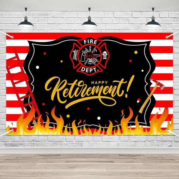 Retirement Banner - 70.8x11.8 Inches - Happy Retirement Party Decorations, Fireman Theme Party Supplies, Photo Booth Backdrop
