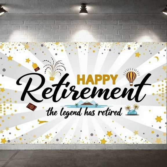 Retirement Banner Large 71*43inches iant Black and Gold Background for Happy Retirement Party Supplies Backdrop Photo Booth Props