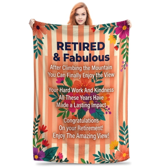 Retirement Blanket Flannel Graceful Flower Design All Season Throw Soft Plush Warm Home Decor for Couch and Bed 50x40