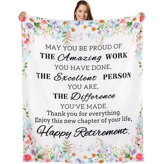 Retirement Blanket -Retirement Gifts for Women 2022 - White Throw Blankets - Cozy Soft Floral Retirement Plush Blanket for Mom, Coworker,Boss -Happy Retirement Decorations 50x60 inch-Sofa Blanket