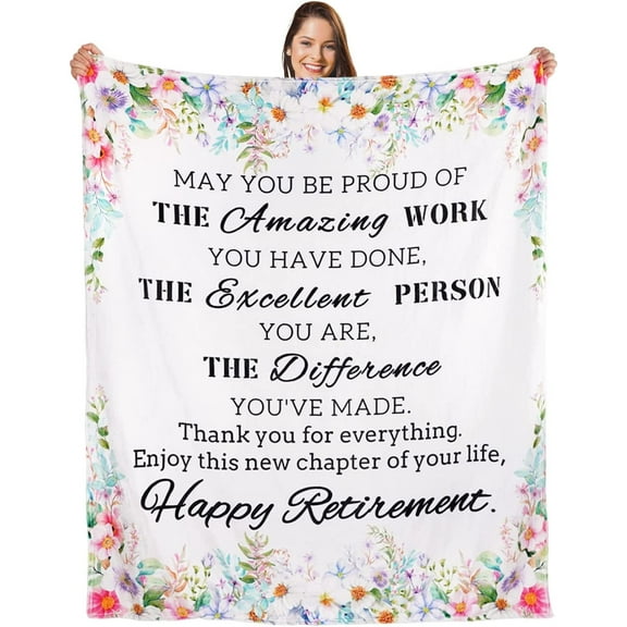Retirement Blanket -Retirement Gifts for Women 2022 - White Throw Blankets - Cozy Soft Floral Retirement Plush Blanket for Mom, Coworker,Boss -Happy Retirement Decorations 50x60 inch-Sofa Blanket