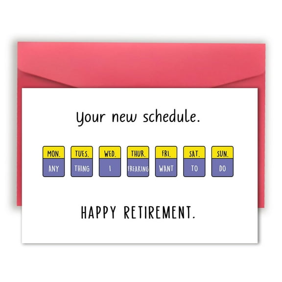 Retirement Card  "Your New Schedule" Humorous Greeting Card  Perfect for Celebrating Retirement with a Fun Twist  Envelope Included, Blank Inside
