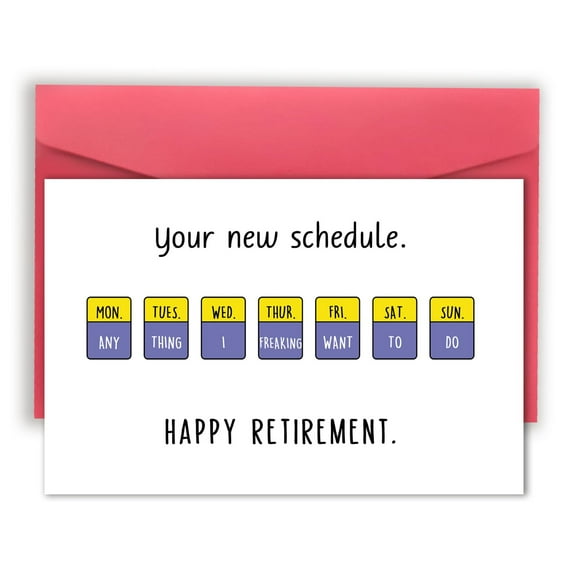 Retirement Card – "Your New Schedule" Humorous Greeting Card – Perfect for Celebrating Retirement with a Fun Twist – Envelope Included, Blank Inside