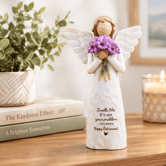Retirement Gift Angel Figurine with Purple Blooms Decor for Female Retirees