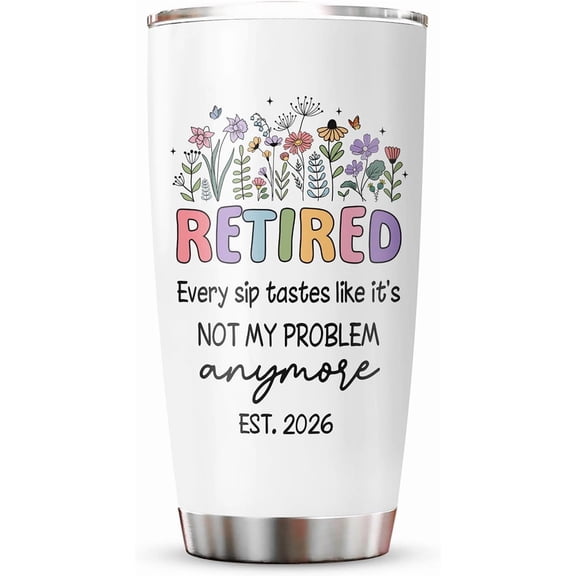 Retirement Gift for Woman Man 2026 Tumbler 20oz, Retired/Going Away/Leaving Gifts for Women/Men/Coworker/Teacher, Happy Retirement Party Decorations White Cup