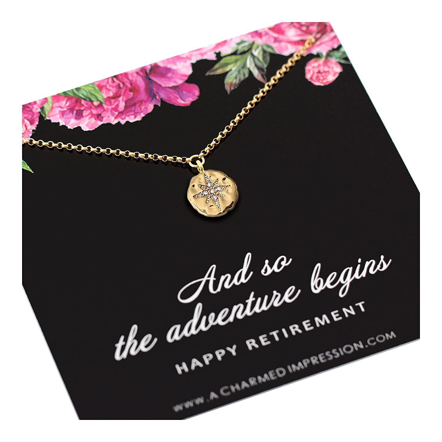 Retirement Gift for Women • Diamond Starburst Compass Necklace • 14k