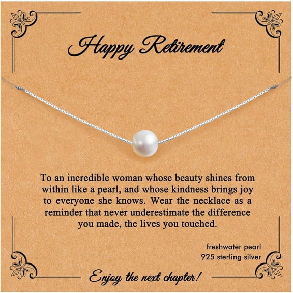 Retirement Gift for Woman S925 Sterling Silver Freshwater Pearl Necklace Happy Retirement Gifts with Card