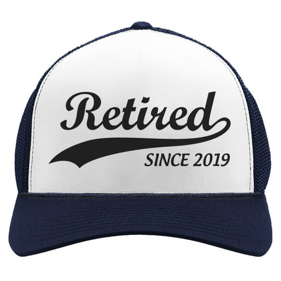 Retirement Gift for men women Retired Since 2019 funny hat Trucker Hat Mesh Cap One Size navy/white