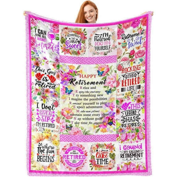 Retirement Gifts Blanket for Women 2023, Retired Gifts for Women, Happy Retirement Gifts for Teachers Nurses Mom Grandma Friend,Retirement Throw Blanket 60"X 50"