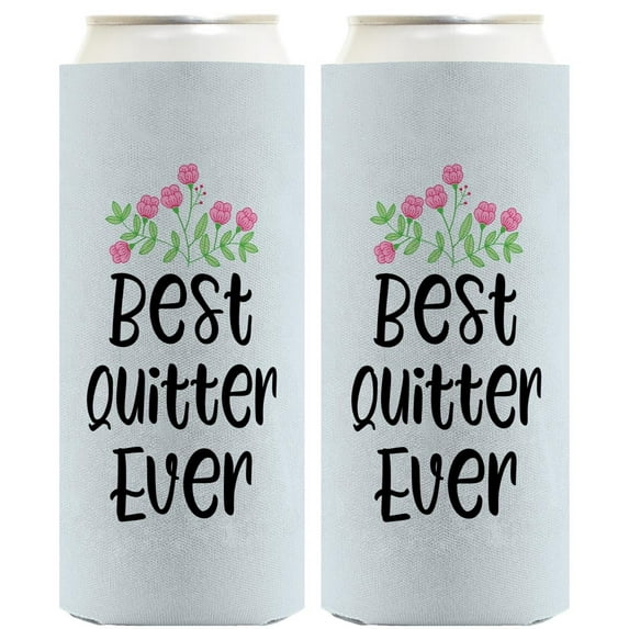 Retirement Gifts For Women Best Quitter Ever Floral 2-Pack Ultra Slim Can Thermocoolers