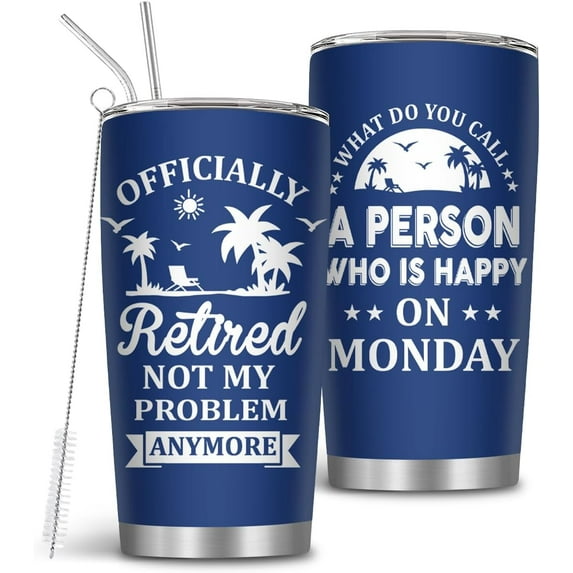Retirement Gifts for Men 20 Oz "Retired Not My Problem Anymore" Tumbler with Straw & Brush, Stainless Steel Insulated Cup, Ideal Retired Gifts for Men