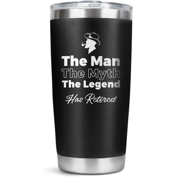 Retirement Gifts for Men Funny Tumbler Retiring Gift Ideas for Coworkers, Boss, Dad, Friends Stainless Steel Matte Black 20 Oz Tumbler with Lid, Water Bottle, Travel Coffee Mug Cups