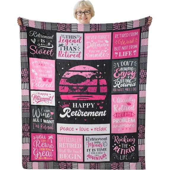 Retirement Gifts Throw Blanket for Women, 60"X50" Happy Retirement Blanket 2024 Retired Gifts Leaving Farewell Nurse Coworker Boss Lady Friend Woman Goodbye Teacher Gifts