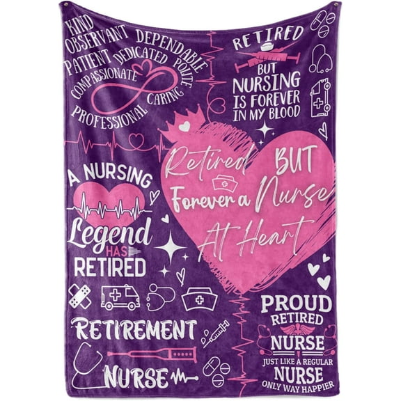 Retirement Gifts Throws for Nurse, Bed Flannel Plush Blankets Thank You Presents for Women,Men, Friends, Mom, Dad, Grandma, Grandpa (50"x 65") - Retired But Forever A Nurse at Heart