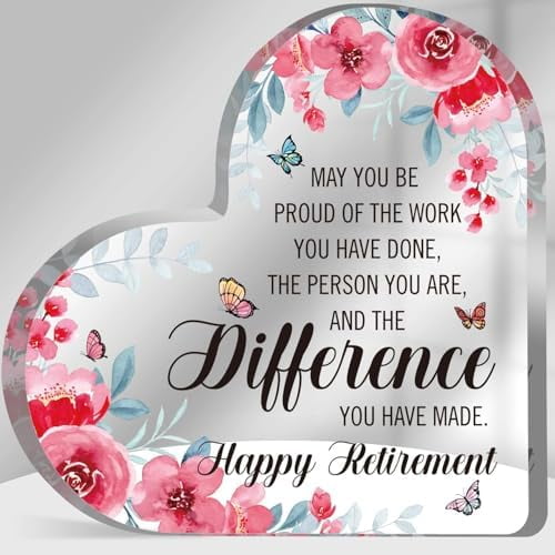 Retirement Gifts for Women, 4 x 4 inches Acrylic Heart Plaque Paperweight, Happy Retirement Thank You Gift, Inspirational Gift for Coworkers Friends Teacher Nurses