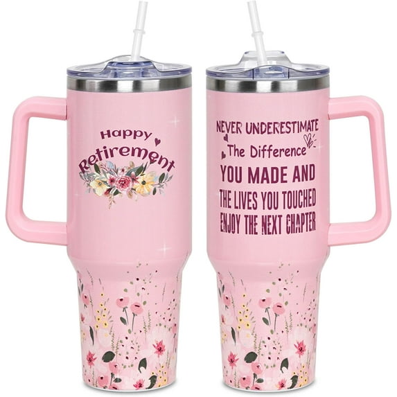 Retirement Gifts for Women, 40 oz Stainless Steel Tumbler with Handle and Straw, Retirement Party Decorations, Retirement Gifts for Mom, Grandma, Retirees