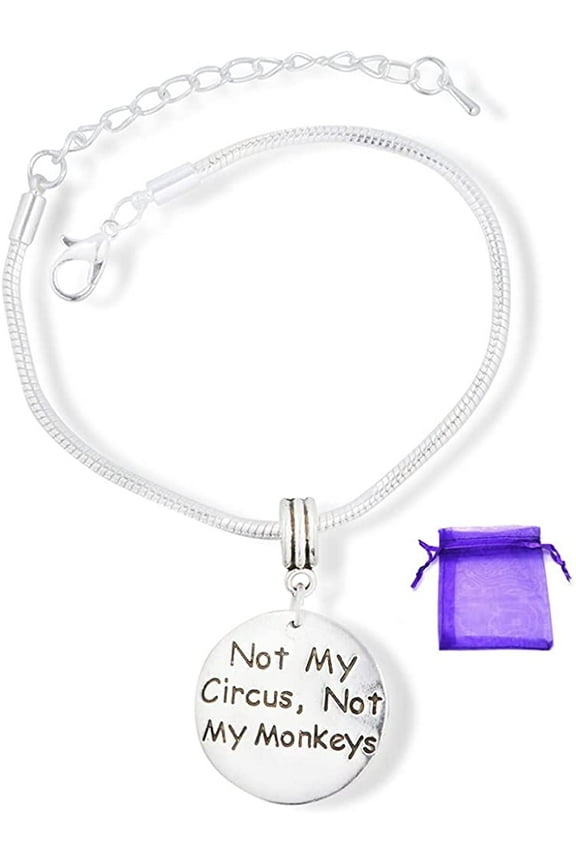 Retirement Gifts for Women | Not My Circus Not My Monkeys Hypoallergenic Stainless Steel Snake Chain Charm Bracelet as a Going Away Gift for Coworker or Gifts for Best Friend and Best Retirement Gifts
