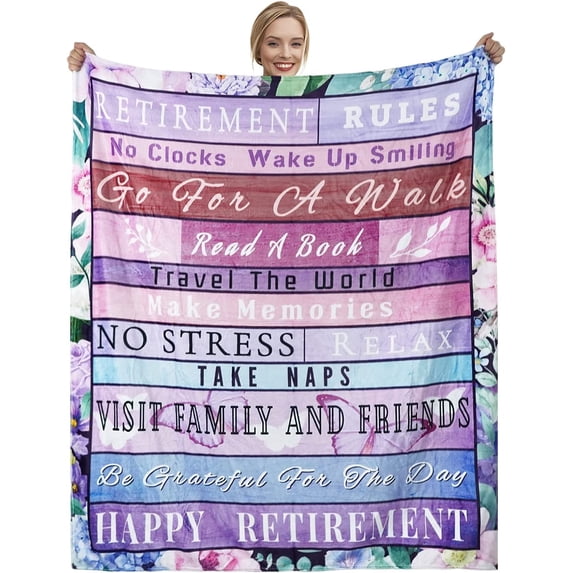 Retirement Gifts for Women- Funny Retirement Blanket Retired Throw Blankets- Cozy Soft Retirement Plush Blanket for Mom, Coworker, Boss, Teacher -Happy Retirement Rules Decorations 50x60 inch
