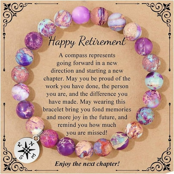 SkyAuks Retirement Gifts for Women Natural Stone Bracelets Imperial Jasper Bracelets Happy Retirement Gifts for Grandma Coworker Friends Teacher Nurse Mom Leaving Gifts Compass Bracelets Happy