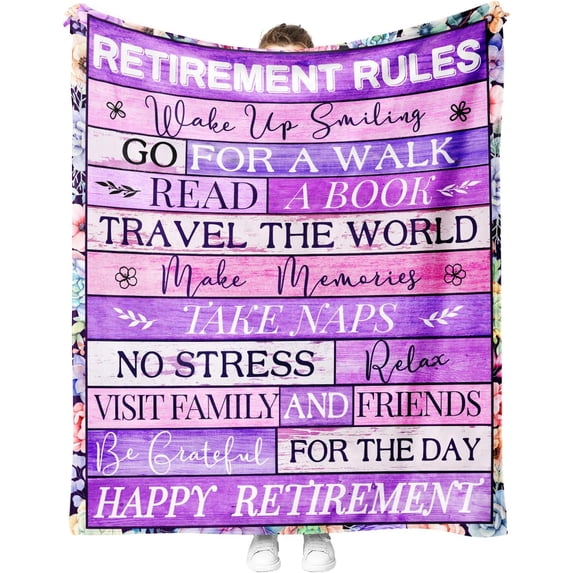 Retirement Gifts for Women Throw Blanket Happy Retirement Gifts for The Retired Teacher Coworker Warm Lightweight Flannel Blanket (60"x50", Retirement Gift)