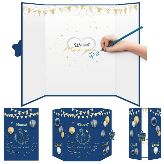 Retirement Greeting Card, Retirement Gifts for Women Men, We Will Miss You Farewell Party Decorations, Retirement Farewell Signature Board Book, Farewell Gift for Women Men, Blue