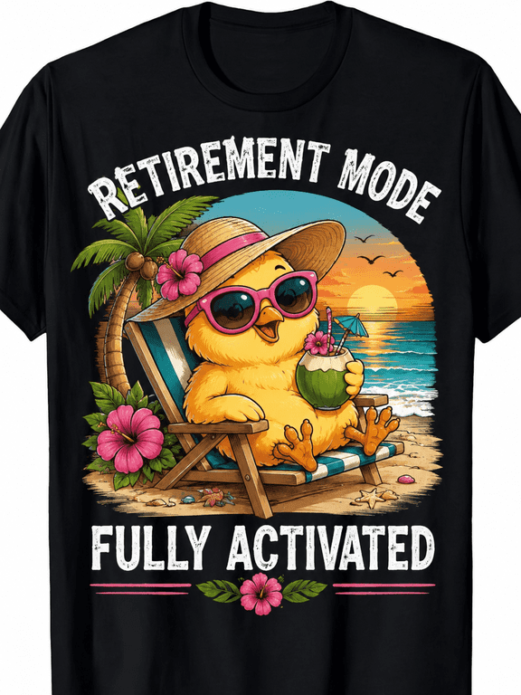 Retirement Mode Fully Activated Funny Retirement T-Shirt for Women Tropical Beach Vacation Graphic Tee