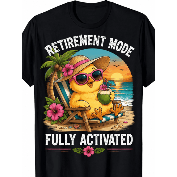 Retirement Mode Fully Activated Funny Retirement T-Shirt for Women Tropical Beach Vacation Graphic Tee