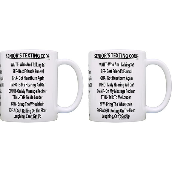 Retirement Mug Senior's Texting Code Office Humor 11oz Ceramic Coffee Mug White