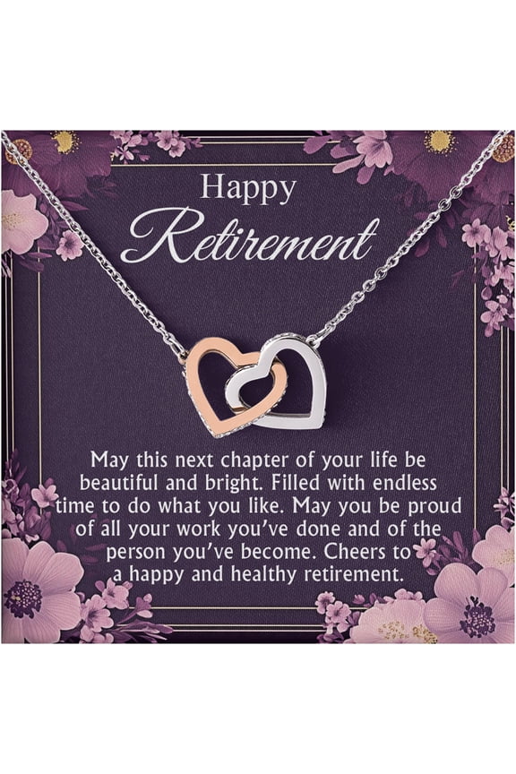 Retirement Necklace Gift for Women, Double Heart Pendant Jewelry for Coworker Colleague Boss, Elegant Gift Box Included, Meaningful Present for Farewell, Appreciation, or Goodbye