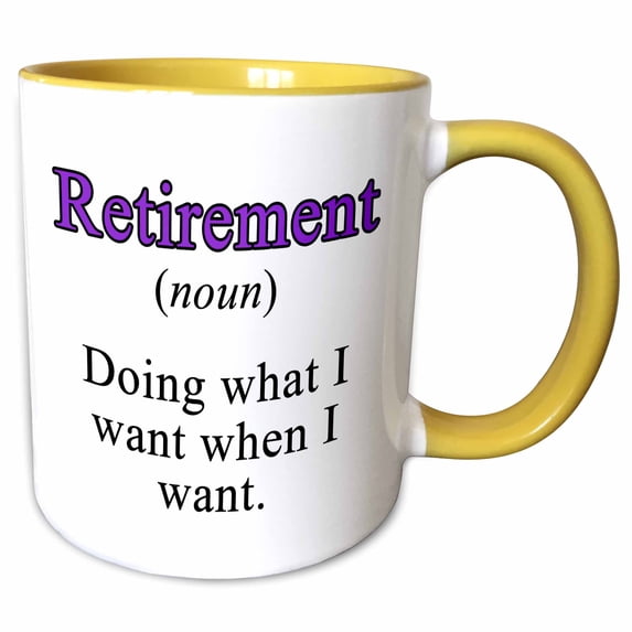 3drose, Retirement Noun Doing What I Want When I Want Purple, 15oz Two-tone Yellow Mug