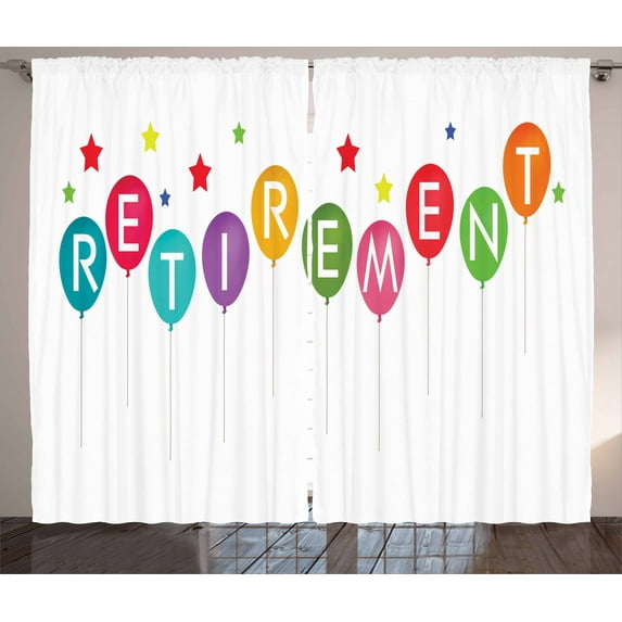 Ambesonne Retirement Curtains 2 Panel Set, Festive Balloons Stars, 108" x 96", Multicolor