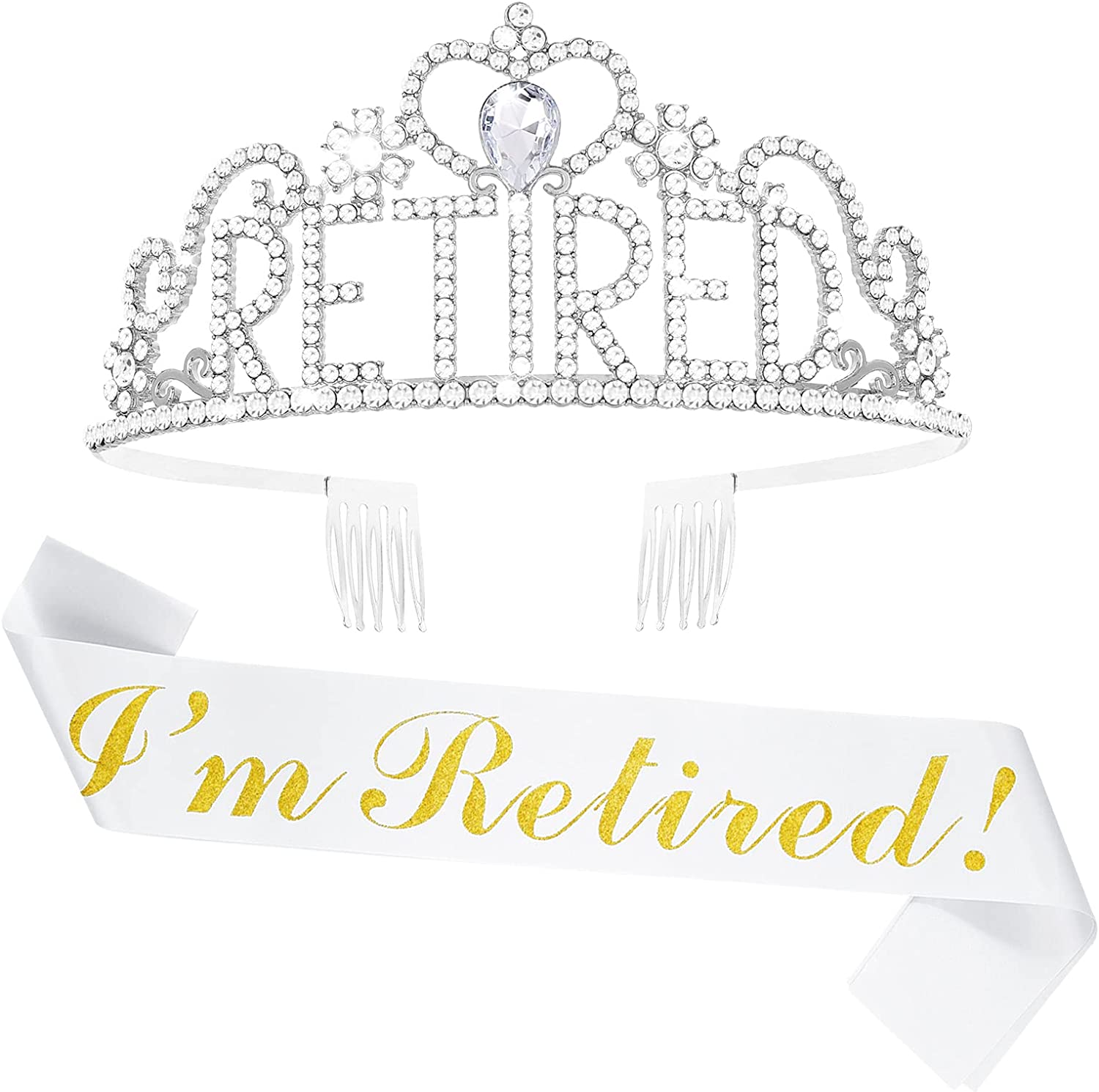 Retirement Party Decorations Crystal Crown and Sash for Happy