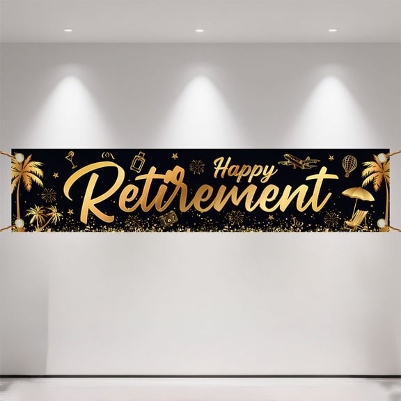 Retirement Party Decorations Happy Retirement Banner Black and Gold Retirement Sign Backdrop Photo Booth Props Background Going Away Party Favors 11.8" *118" Design 6