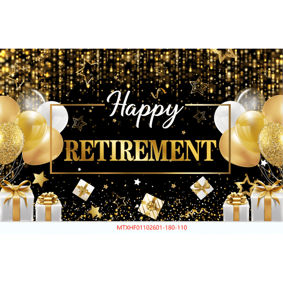 Retirement Party Decorations Happy Retirement Banner Black and Gold Retirement Sign Backdrop Photo Booth Props Background Going Away Party Favors 43.3" * 70.86" Design 2