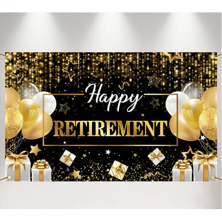 Retirement Party Decorations Happy Retirement Banner Black and Gold Retirement Sign Backdrop Photo Booth Props Background Going Away Party Favors 43.3" * 70.86" Design 1