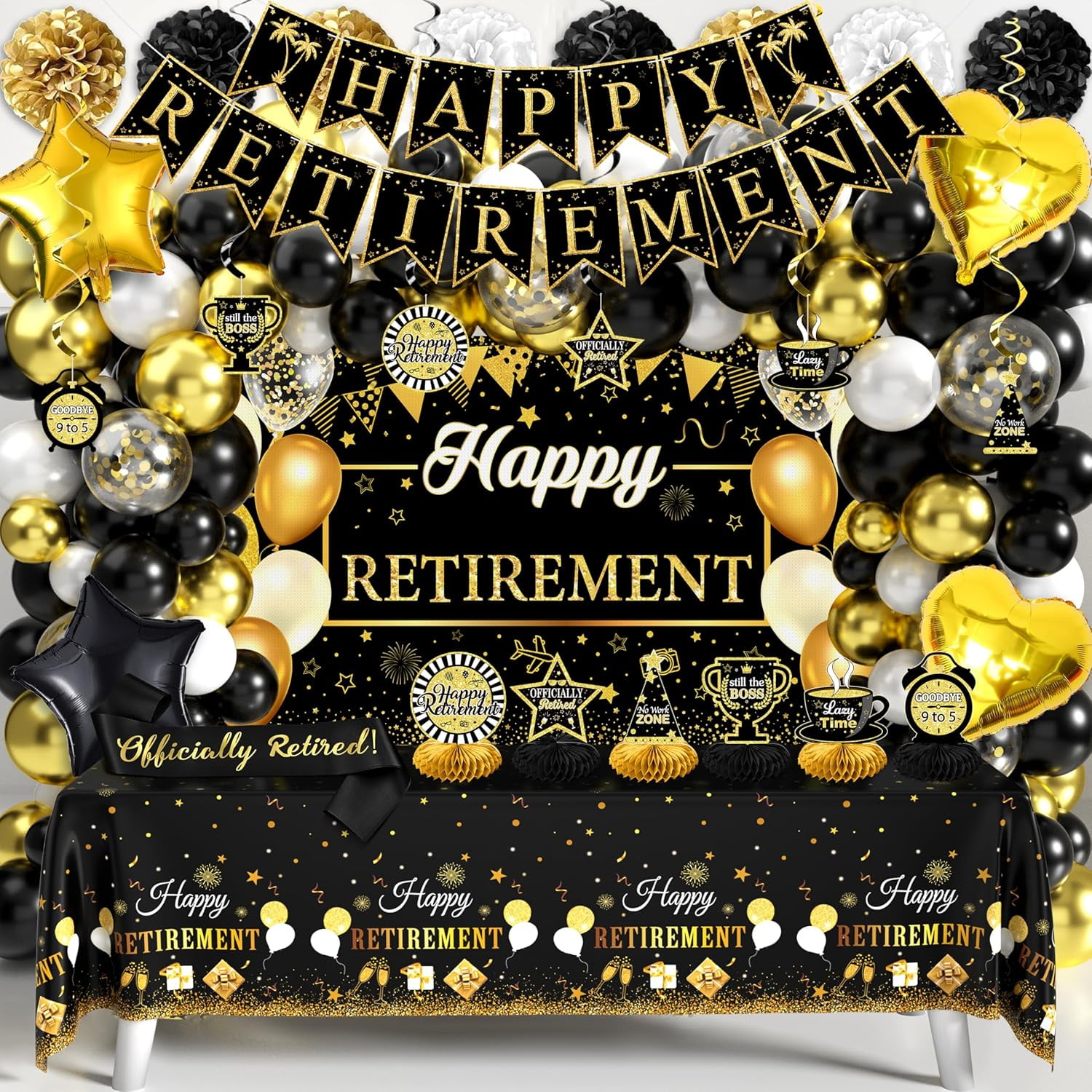 Retirement Party Decorations for Men Women 109Pcs Blue Silver Happy ...