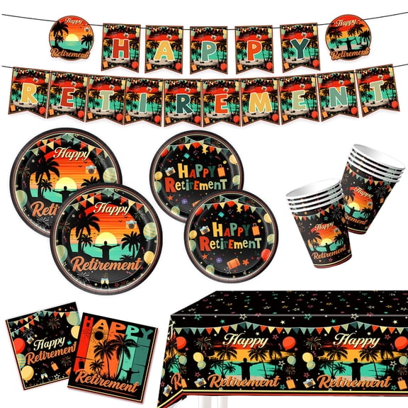 Retirement Party Decorations for Men Women,Vintage Retirement Party Supplies,Tablecloth,Banner,Cake Topper,Balloons,Plate Paper Tableware for Retired Party Decorations