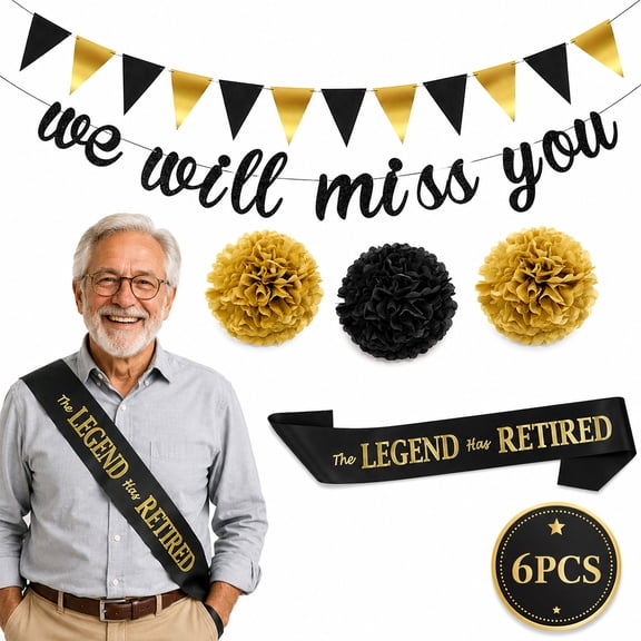 Retirement Party Decorations Retirement Banner The Legend Has Retired Sash Black Gold Happy Retirement Favors Farewell Party Supplies Set 1