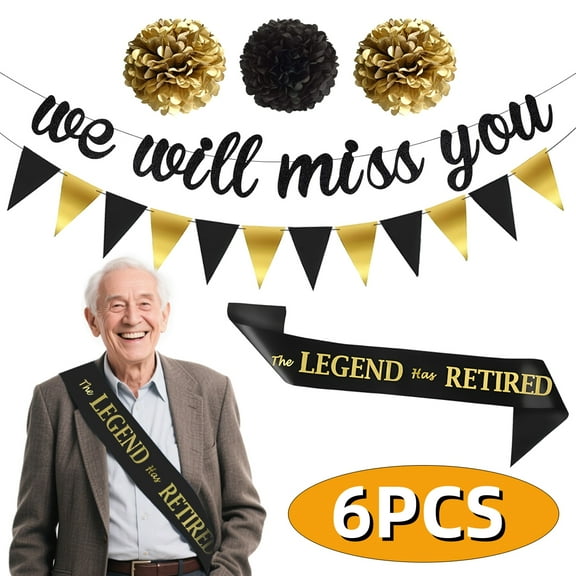 Retirement Party Decorations Retirement Banner The Legend Has Retired Sash Black Gold Happy Retirement Favors Farewell Party Supplies Set 1