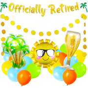 Retirement Party Decorations Set - Tropical Vacation Vibe with Officially Retired Banner & Balloons