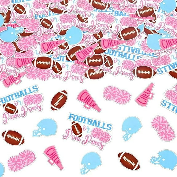 200pcs Football Gender Reveal Decorations Confetti, Football or Pom Poms Gender Reveal Decorations, Double-Side Printing Confetti Pink Blue for Sport Theme Boy Girl Baby Shower