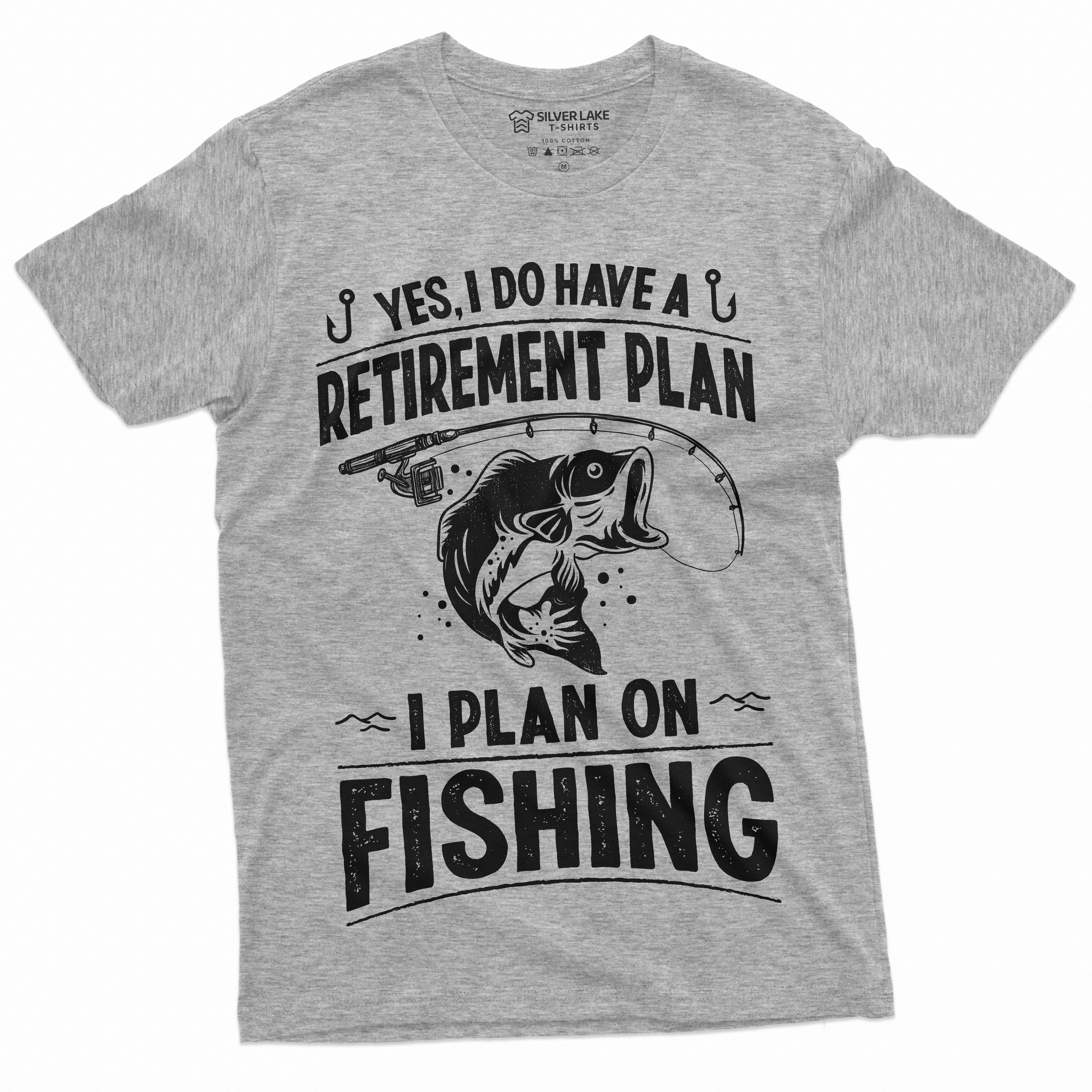 Retirement Plan Fishing T-Shirt Mens Funny Retired Grandpa Dad Husband Tee  Shirt (4X-Large Grey)