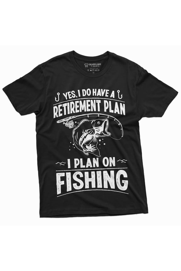 Retirement Plan Fishing T-Shirt Mens Funny Retired Grandpa Dad Husband Tee Shirt (Large Black)
