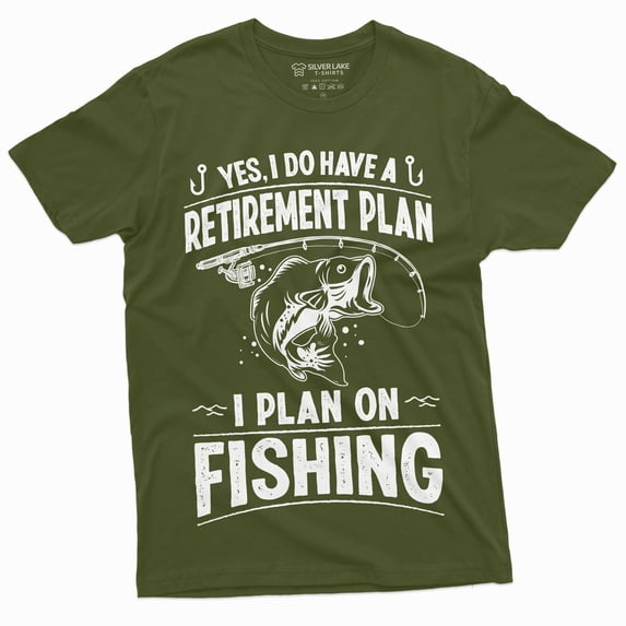 Retirement Plan Fishing T-Shirt Mens Funny Retired Grandpa Dad Husband Tee Shirt (Large Military Green)