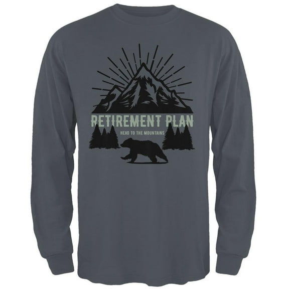 Retirement Plan Head To The Mountains Mens Long Sleeve T Shirt Charcoal 2XL