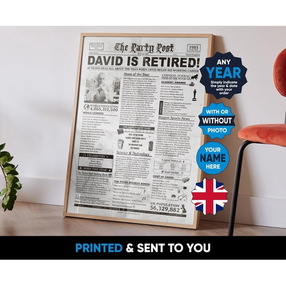 Retirement Poster, Work Anniversary Sign, Unframed Paper Poster 8x10in