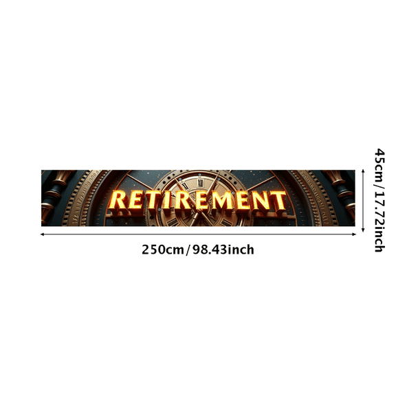 Retirement Themed Golden Backdrop Banner with Clock Element Party Decoration Background for Retirement Parties Photo Booths Memory Keepsakes Celebrations
